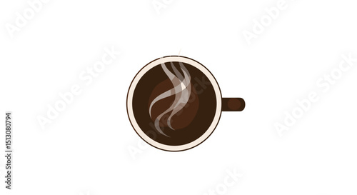 Aromatic coffee cup with steam rising in brown tones and white outline on a plain white background view