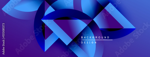 Abstract geometric shapes, vibrant blue purple gradients. Modern design elements create dynamic visual texture. Background suggests technology, innovation.