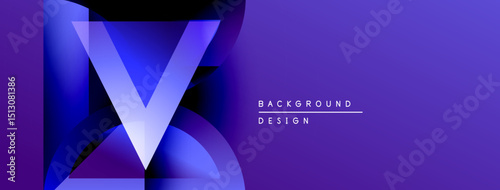Abstract purple design features layered shapes forming letter V. Gradient colors create dynamic visual effect. Text reads background design.