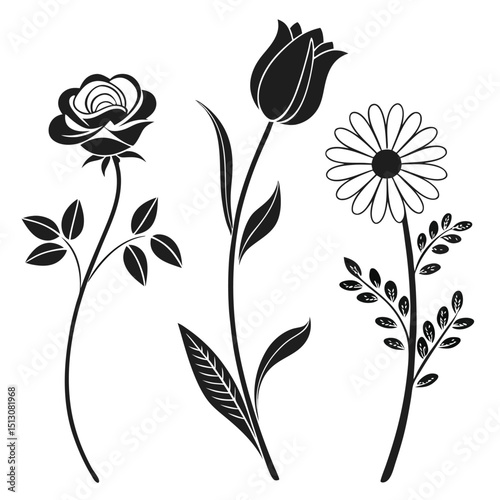 set of black and white flowers