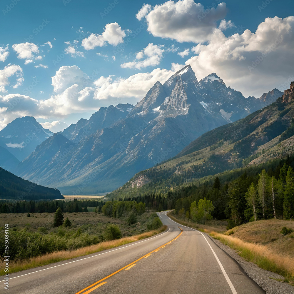 Naklejka premium vertical shot of a road with the magnificent mountain