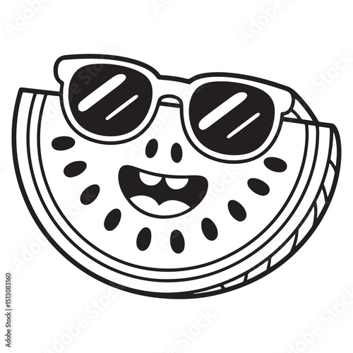 Cool Watermelon Wearing Sunglasses | Summer Fruit Line Art Coloring Page