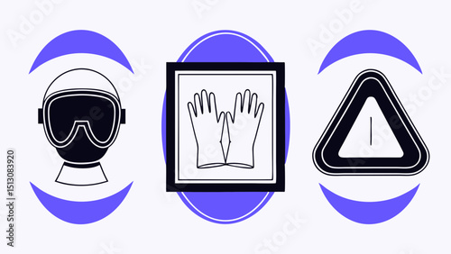Safety precautions icons mask gloves warning sign