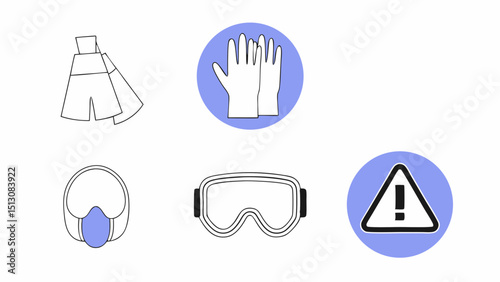 Safety gear icons gloves goggles respirator and overalls