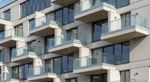 Residential building facade with a unique zig-zag pattern of modern balconies, creating a visually striking effect.
