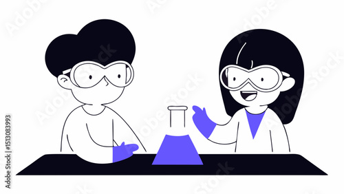 Two children scientists conducting a science experiment in a lab