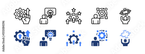 Life transformation icon set with Revolution, Insight, Improvement, Adaptation, Liberation,
