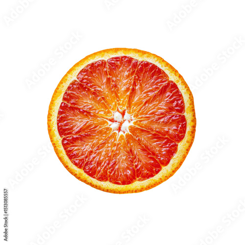 Vibrant Cross-Section of a Blood Orange Slice on Transparent Background