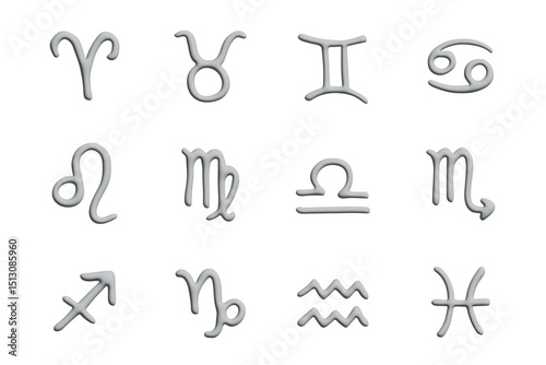 3d zodiac signs Esoteric symbol set Astrology clipart Elements for design