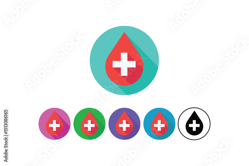 Colorful blood donation icons with cross symbols representing healthcare medical assistance and saving lives.