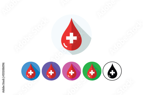 Blood donation or medical cross icon design with various color variations for healthcare concepts