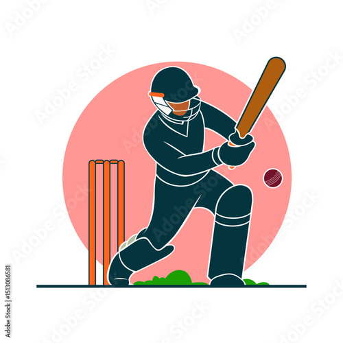 A Cricket player are trying to score runs by hitting the ball with the bat Vector Design