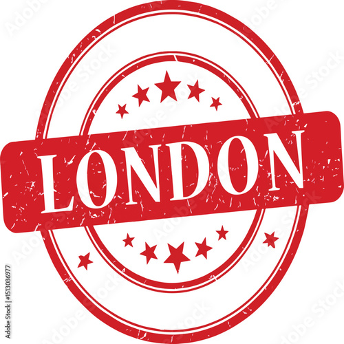 Adobe IllustratorA red london english stamp with stars  on a white background in a circular shape Artwork
