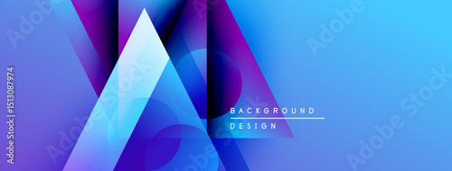 Abstract geometric shapes, vibrant blue purple gradients. Modern design elements create dynamic visual impact. Background suggests technology, innovation.