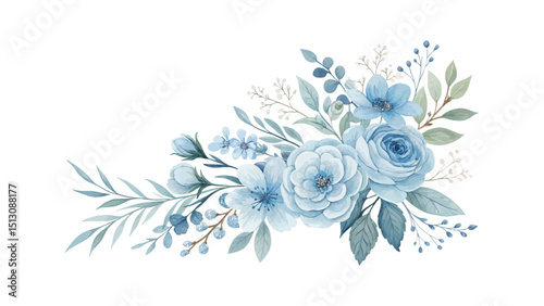 Handcrafted watercolor illustration featuring floral design elements arranged manually for textile prints, wrapping paper, wedding themes, and decorative stationery