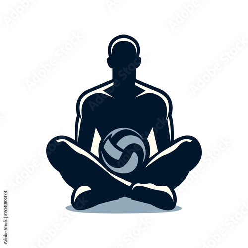 A man is sitting with black silhouette a football in his hand, Fit Fusion Vector Fitness Man Icon,  Black silhouette of a professional male volleyball player vector