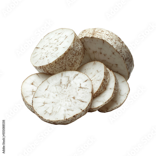 Sliced Taro Root on Transparent Background - Fresh and Healthy Ingredient