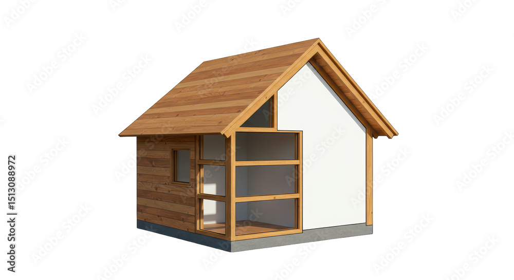 Isolated Partially Constructed Wooden Cabin with Exposed Frame