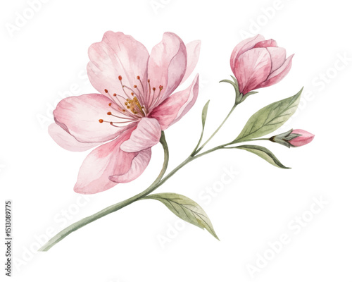 Pink watercolor flower vector illustration with elegant brushwork and delicate petal textures ideal for invitations, branding, digital prints, and card decorations