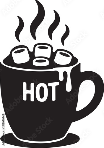 A hot steaming cup of chocolate and marshmallow.