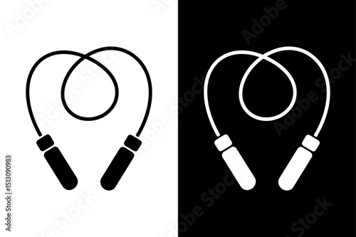 Flat Jump Rope Icon Black and White Vector for Health & Fitness Media.