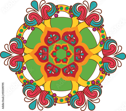 Colorful alpona image silhouette vector style, white background