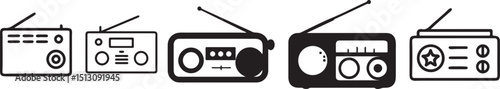 A black and white drawing of a radio with the words radio on it