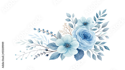 Watercolor flower arrangement clipart with green leafy branches, white jasmine flowers, and foliage bouquet, perfect for invitations, cards, weddings, and nature-inspired designs