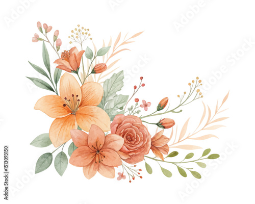Beautiful watercolor flower designs for spring and autumn seasons with vibrant isolated blooms painted on white background for seasonal creative projects