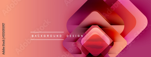Abstract geometric shapes overlap, creating vibrant gradient effect. Peach, pink hues dominate design. Modern, stylish background.