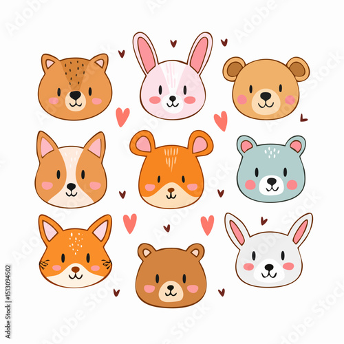 Animal faces sketched with a soft and friendly expression style.
