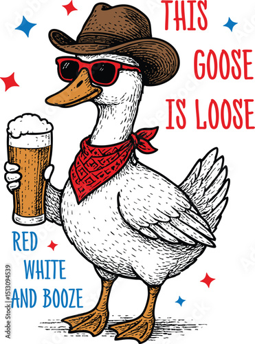 The goose is drinking beer. Retro Meme Vintage. Cool Goose.