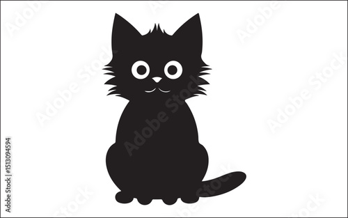 Black cat, scary cartoon Halloween illustration Vector