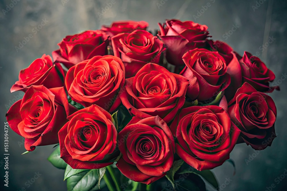 Obraz premium Minimalist Red Rose Bouquet, Romantic Flowers, Love, Valentine's Day, Red Roses Photography, Simple Flower Arrangement, Elegant Roses, Beautiful Roses Image