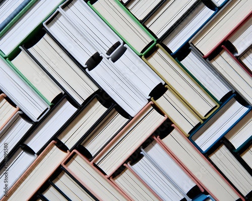 Colorful Books Stacked in a Geometric Pattern