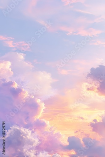 Pastel Sunset Sky With Fluffy Clouds