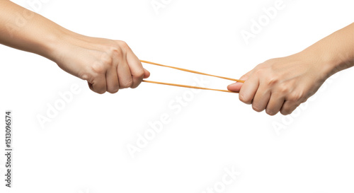 Isolated Hands Stretching a Rubber Band Tension and Elasticity