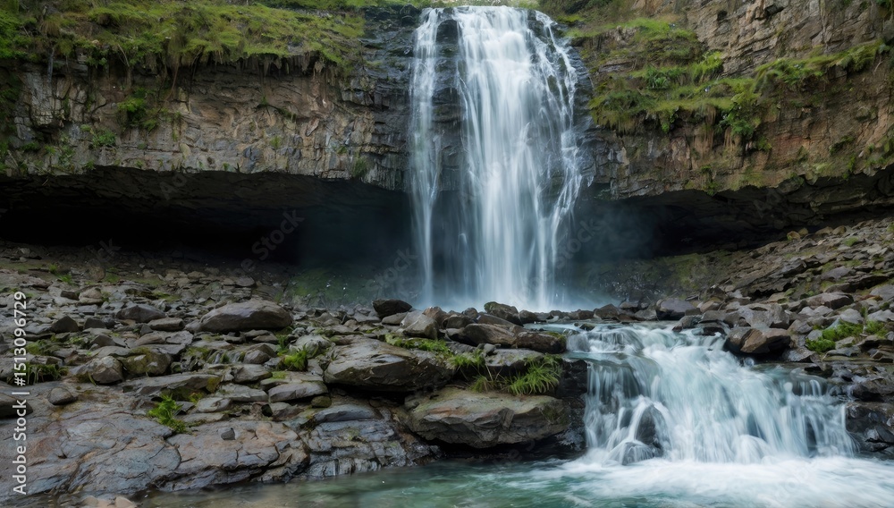 Naklejka premium Scenic Waterfall in Lush Green Forest