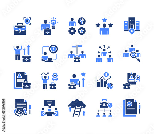 Job vacancy icon collection set. Containing online job search, requirements, recruiting, employment, human resource management, employee skills, career ladder icon. Simple flat vector illustration.
