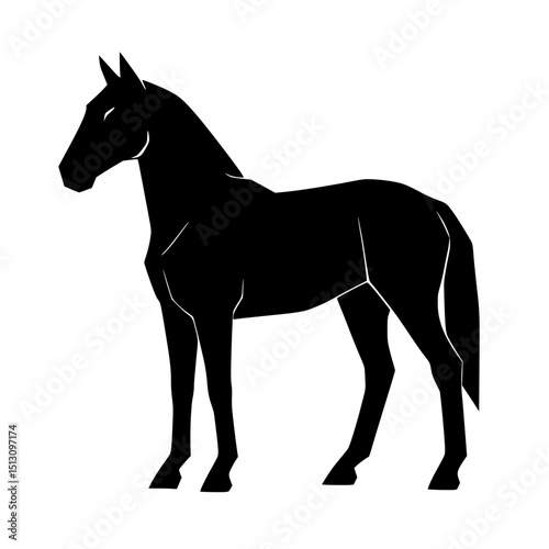 Black silhouette of a standing horse in minimalist style  