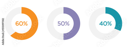 Round loading symbol with 40,50,60,percent filled bar. Progress, waiting or downloading icon divided on segments. Infographic element for website