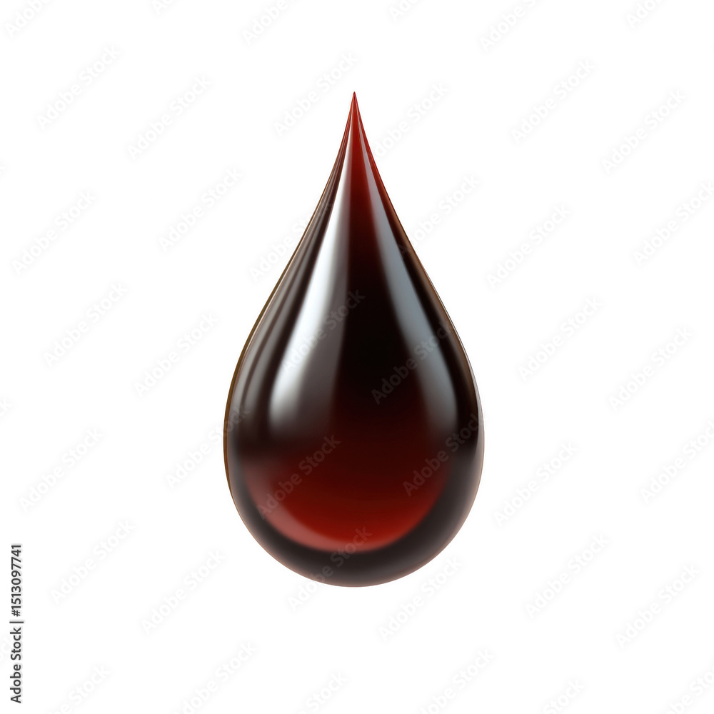 Fototapeta premium A droplet of dark red liquid with a smooth, glossy surface, resembling liquid ruby or blood. transparent background