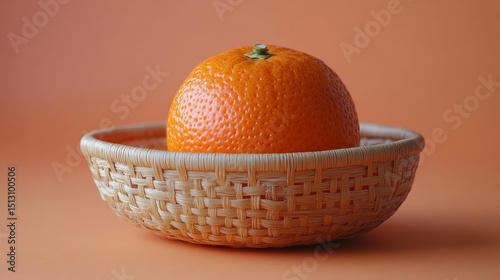 Vibrant Orange in Woven Basket Against Warm Backdrop: Still Life Freshness and Rustic Charm Composition that evokes a sense of natural goodness