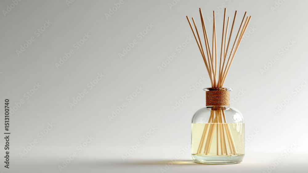 Fototapeta premium Aromatic Reed Diffuser with Essential Oils. The diffuser placed on table