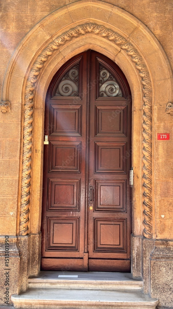 old wooden door in a stone wall Church Of St. Anthony Of Padua, Istanbul. old wooden door in a stone wall Church Of St. Anthony Of Padua, Istanbul.