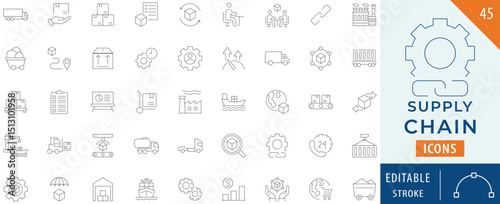 Supply Chain icon collection set. Editable stroke.