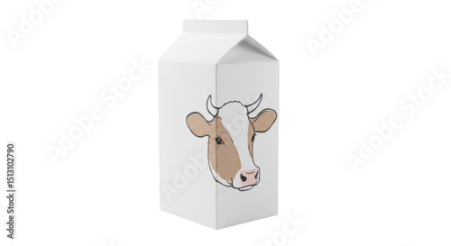 Isolated Cow Milk Carton with Cow Illustration, Dairy Product