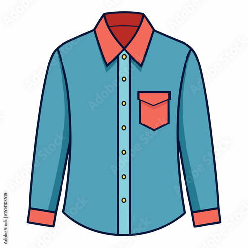 button up shirt vector illustration, isolated on white background