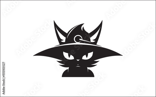 Black cat, scary cartoon Halloween illustration Vector