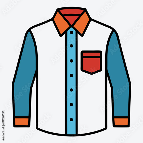 button up shirt vector illustration, isolated on white background